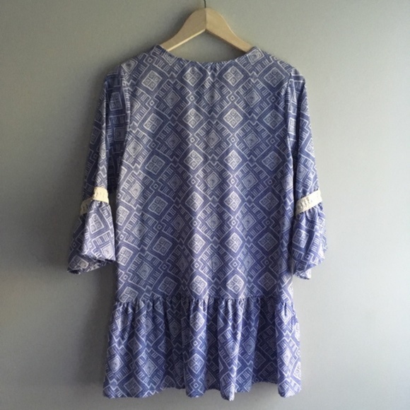 Entro Blue Ruffle Hem Crochet Lace Tunic - Picture 5 of 8
